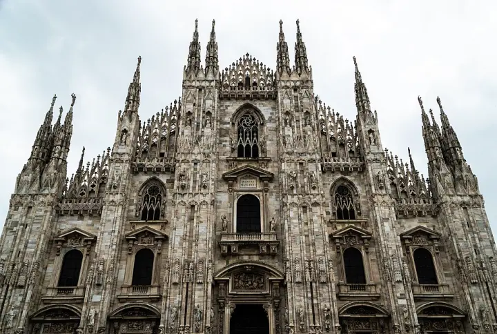 The white marble facade of Milan Cathedral