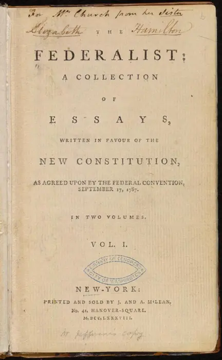 The title page of the first edition of The Federalist, 1788