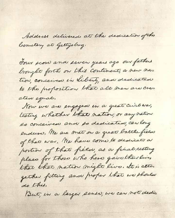 The first page of the Bliss copy of the Gettysburg Address in Lincoln's hand