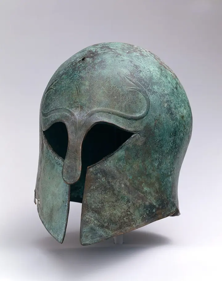 A bronze Greek helmet of Corinthian type