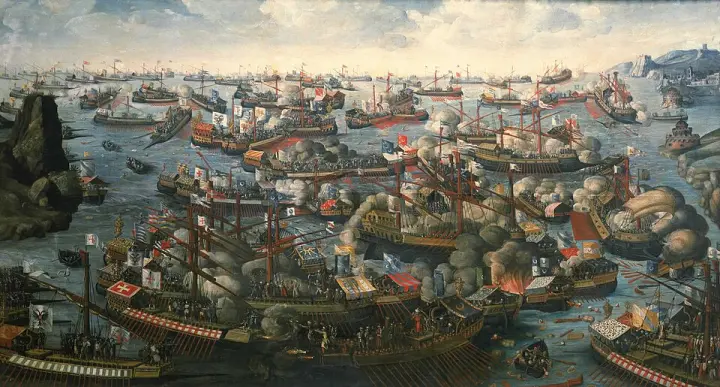 A sixteenth-century painting of the galleys at the Battle of Lepanto