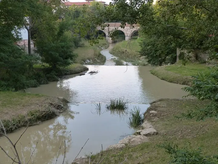 The Rubicon river at Savignano, with the old consular bridge